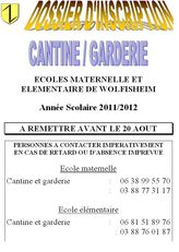 Dossier d'inscription et r�glement de la cantine et la garderie de Wolfisheim