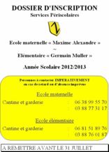 Dossier d'inscription et r�glement de la cantine et la garderie de Wolfisheim