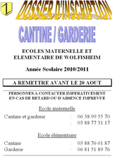 Dossier d'inscription et r�glement de la cantine et la garderie de Wolfisheim