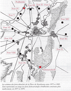 Emplacement du fort Kléber de Wolfisheim dans la ceinture des forts